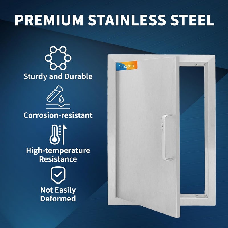 Treshin Outdoor Kitchen Doors 18" W x 20" H, Stainless Steel Single BBQ Access Door with Detachable Handles, Flush Mount, for BBQ Island, Grill Station, Outside Cabinet, Outdoor Kitchen - Image 3